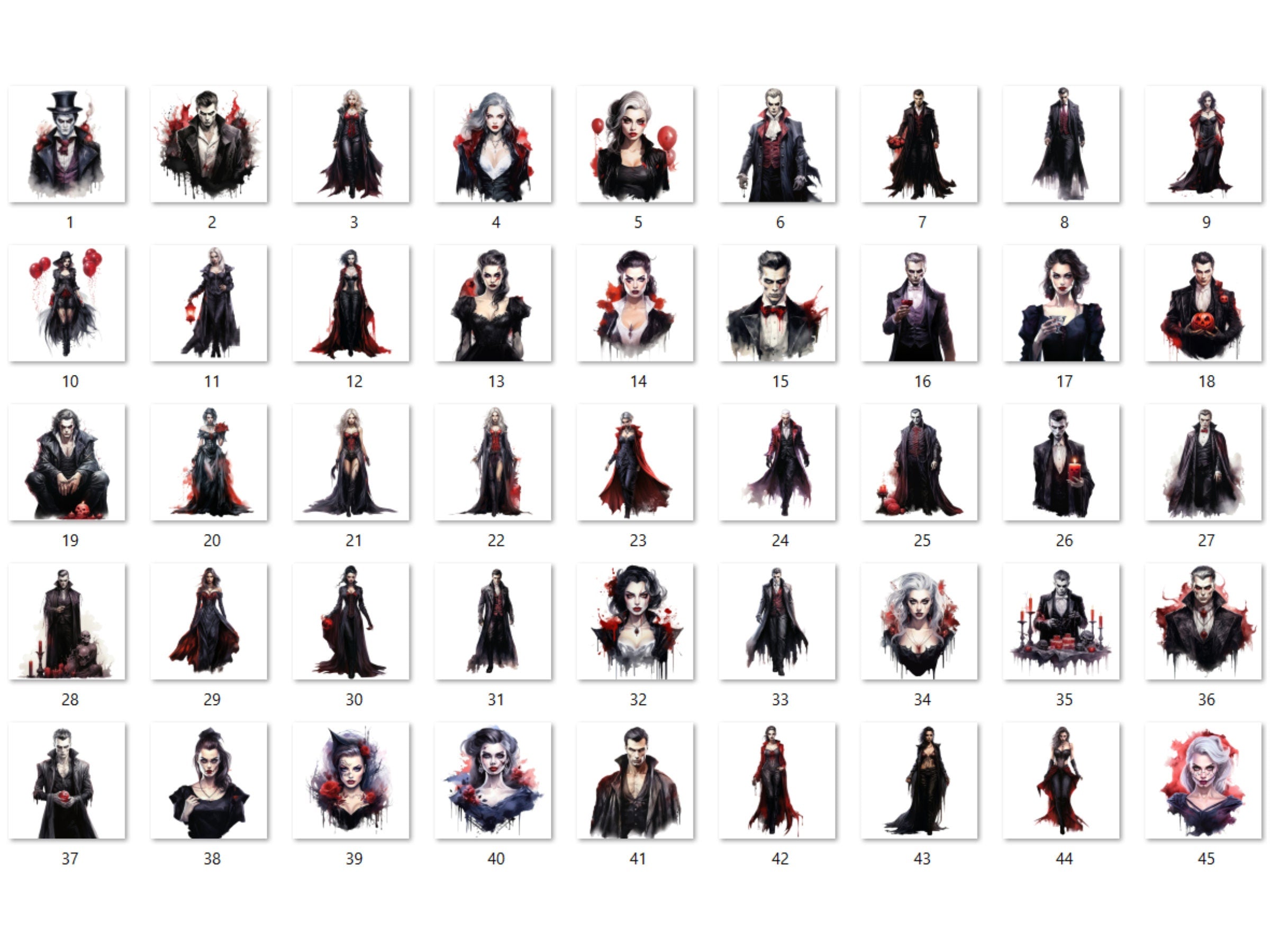 45 PNG Watercolor Halloween Vampires Clipart, Horror Halloween Illustrations Clip art, Spooky Gothic Vampire png, Dark Fantasy Sublimation