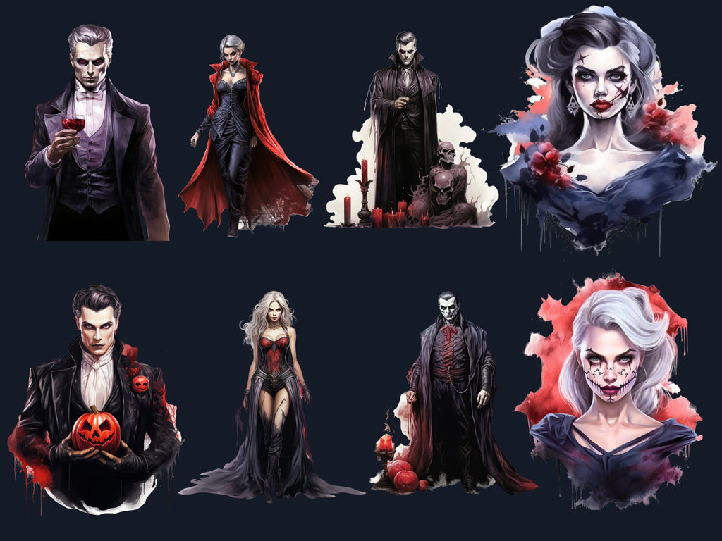 45 PNG Watercolor Halloween Vampires Clipart, Horror Halloween Illustrations Clip art, Spooky Gothic Vampire png, Dark Fantasy Sublimation
