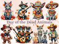 65 PNG Watercolor Day of the Dead Animals Clipart, Día de Los Muertos Illustration Clip art, Mexican Halloween png, Sugar Skull Sublimation