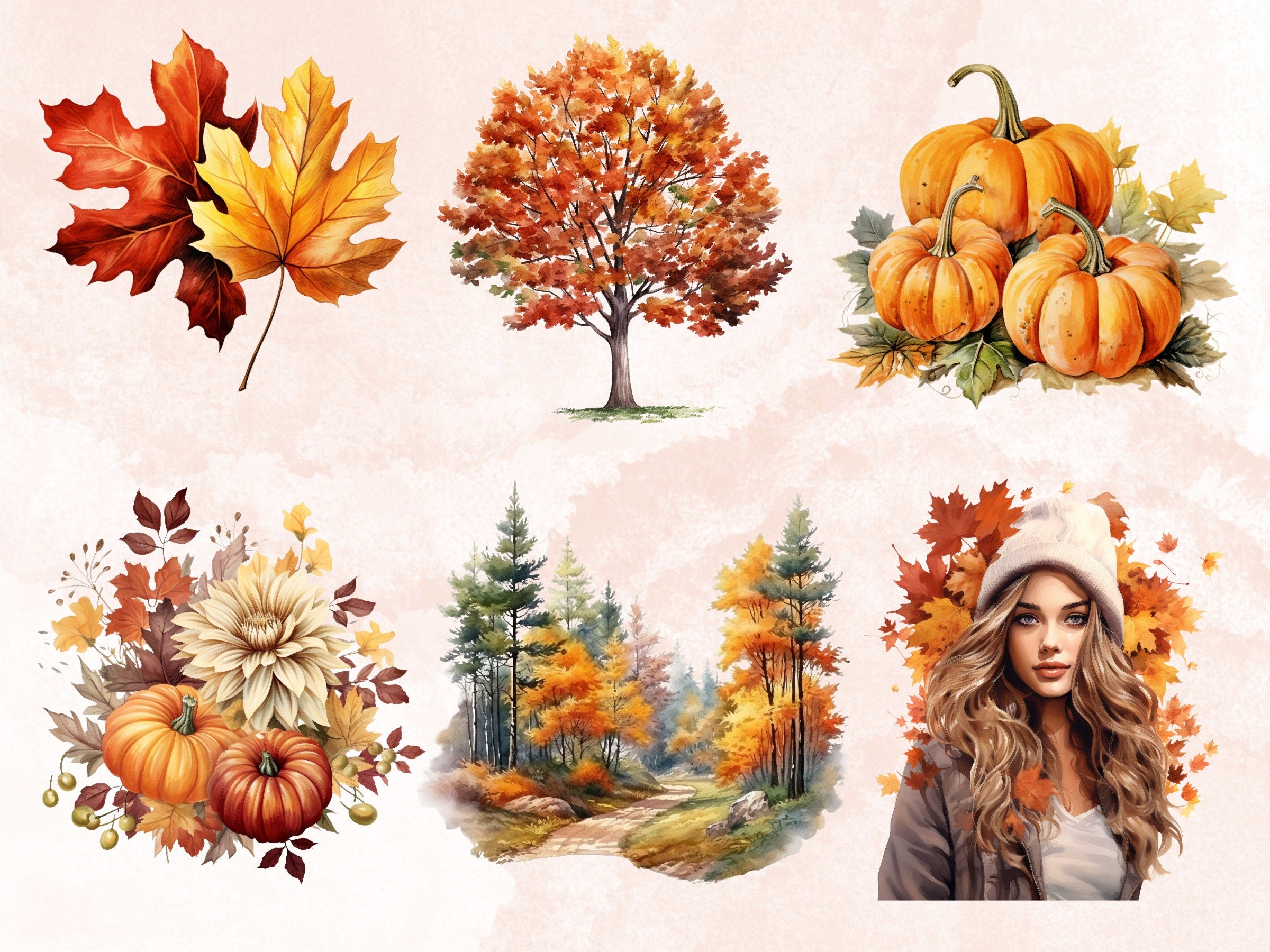 90 PNG Watercolor Fall Big Bundle Clipart, Rustic Autumn Illustrations Clip art, October Pumpkin Spice png, Cozy Fall Leaves Sublimation