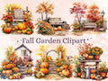 22 PNG Watercolor Fall Garden Clipart, Rustic Pumpkin Floral Illustrations Clip art, Autumn Secret Garden png, Cozy Fall Bench Sublimation