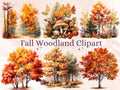 32 PNG Watercolor Fall Woodland Clipart, Autumn Forest Illustrations Clip art, Floral Fall Mushroom png, Autumn Foliage Trees Sublimation