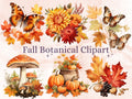 45 PNG Watercolor Fall Botanical Clipart, Autumn Flowers Illustrations Clip art, Floral Fall Mushroom png, Autumn Leaves Foliage Sublimation