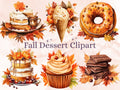 40 PNG Watercolor Fall Dessert Clipart, Autumn Dessert Illustrations Clip art, Pumpkin Spice png, Cozy Autumn Sweet Treats Sublimation
