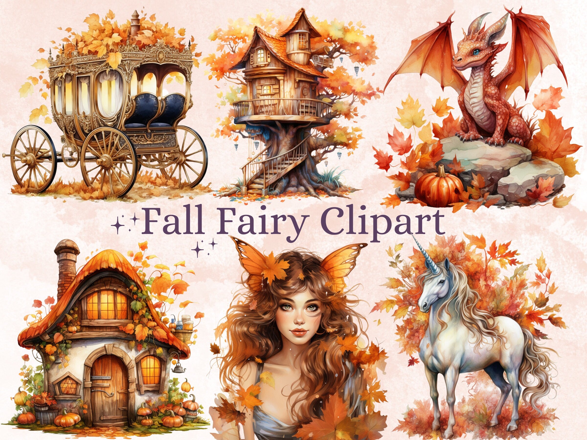 40 PNG Watercolor Fall Forest Fairy Clipart, Autumn Girls Illustrations Clip art, Pumpkin Fairy png, Fairytale Fantasy Autumn Sublimation