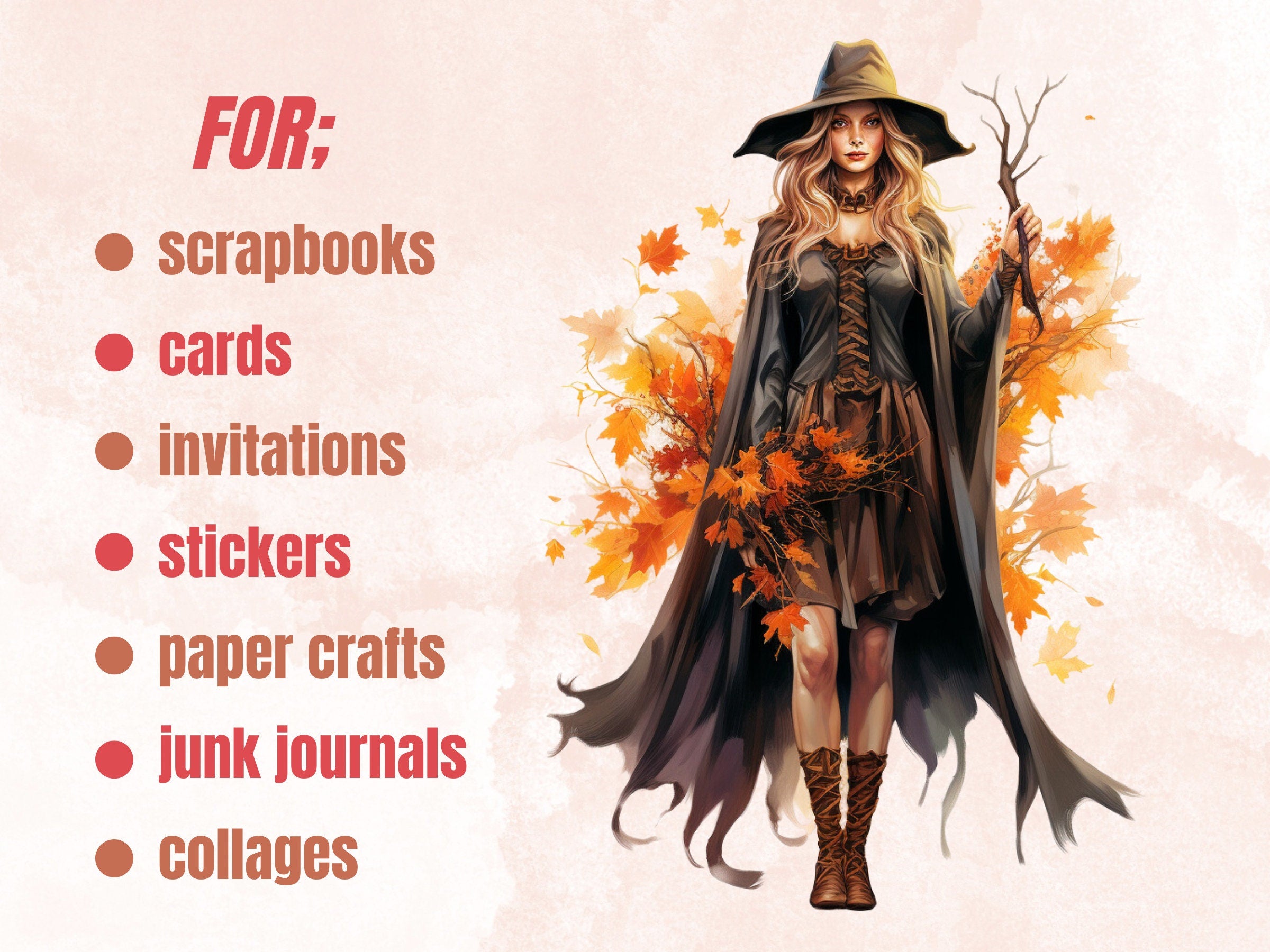 40 PNG Watercolor Fall Witch Clipart, Gothic Autumn Illustrations Clip art, Magic Pumpkin Witches png, Fantasy Autumn Witchcraft Sublimation
