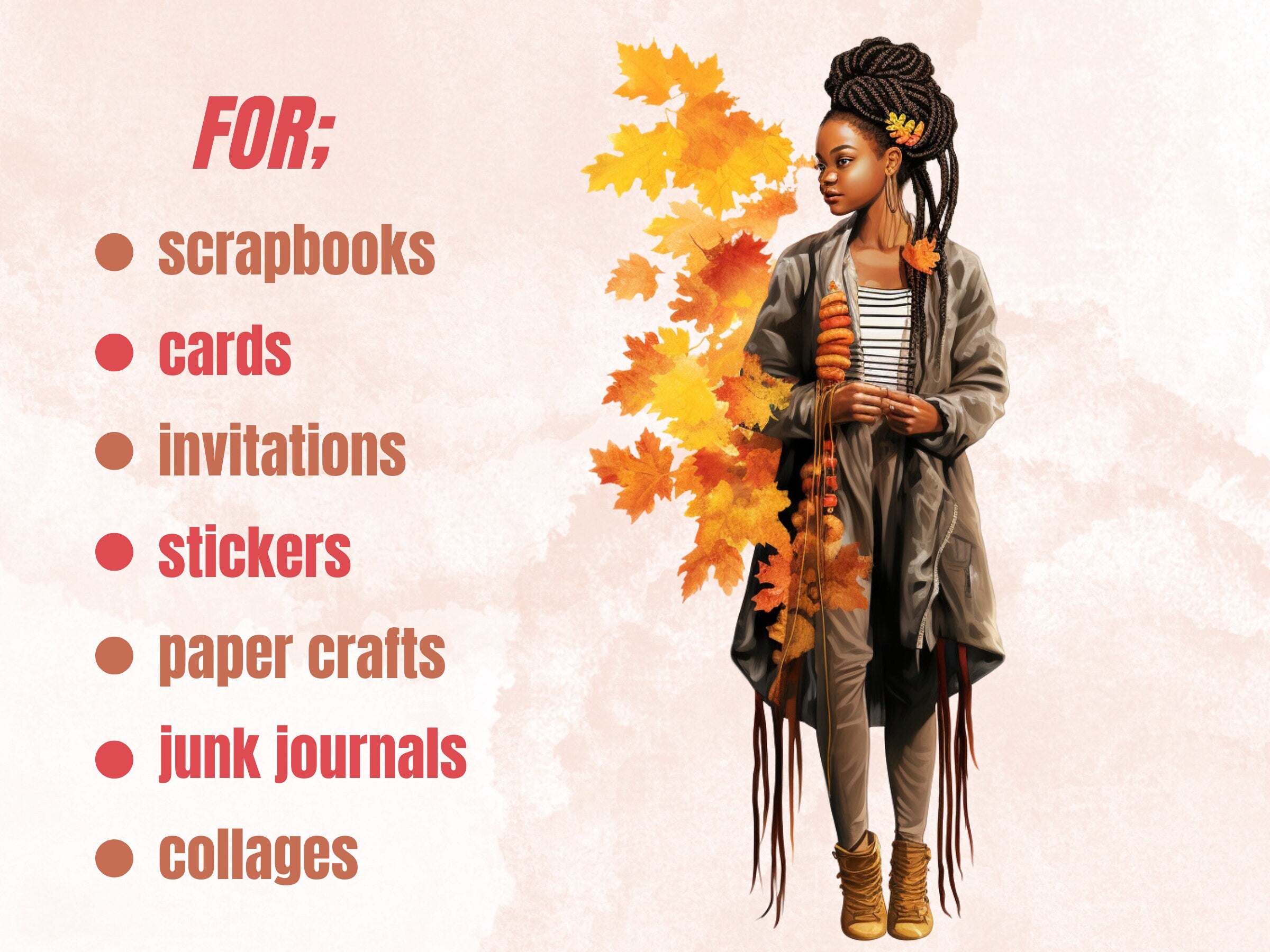 42 PNG Watercolor Fall Black Beauties Clipart Bundle,  Autumn Afro Illustrations Clip art, Fall Woman png, Autumn African Girl Sublimation
