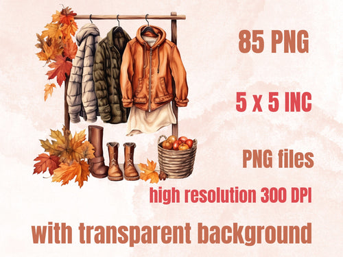 85 PNG Watercolor Fall Fashion Bundle Clipart, Cozy Autumn Sweaters Illustrations Clip art, Fall Clothes png, Autumn Wardrobe Sublimation