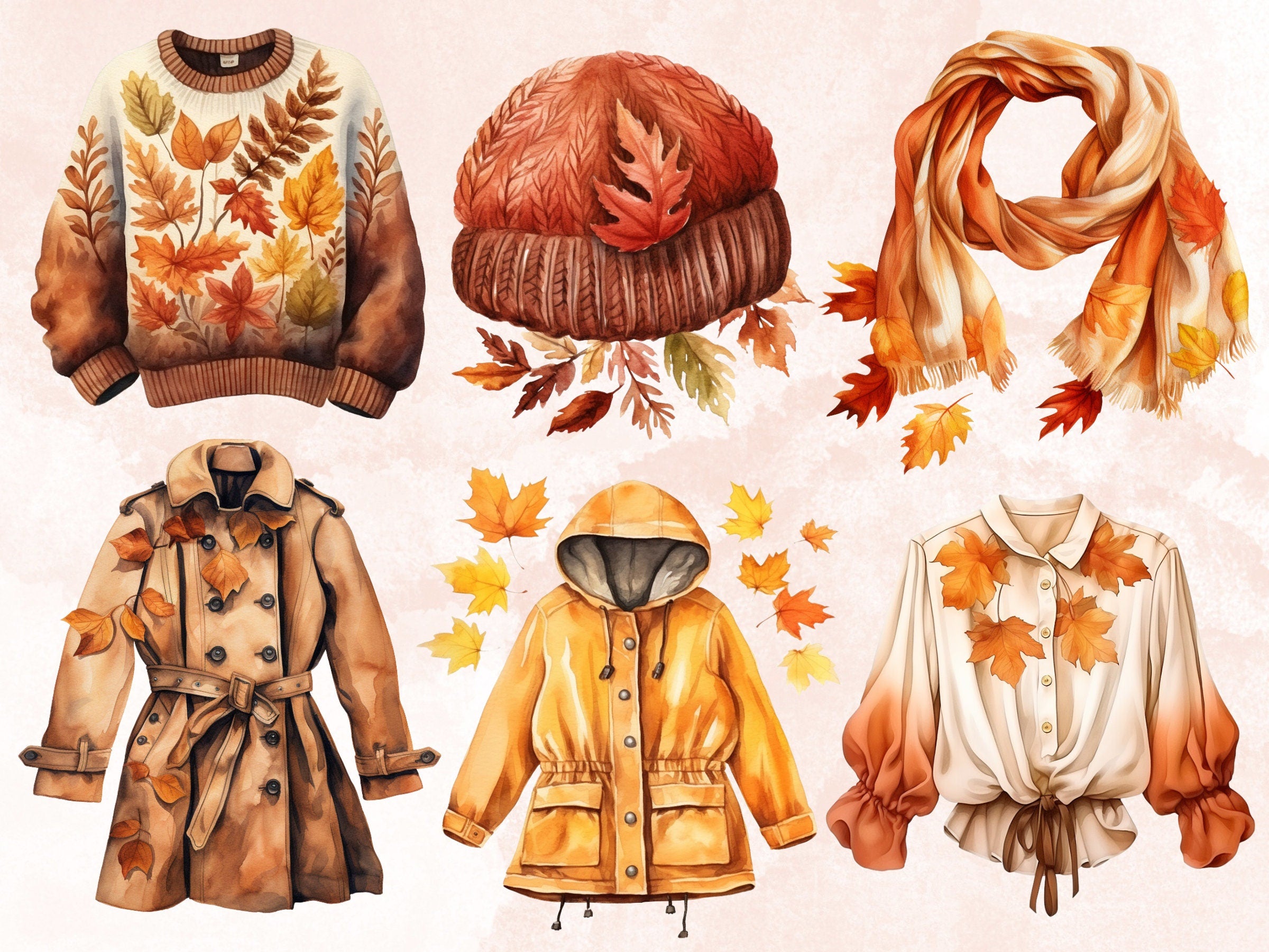 85 PNG Watercolor Fall Fashion Bundle Clipart, Cozy Autumn Sweaters Illustrations Clip art, Fall Clothes png, Autumn Wardrobe Sublimation