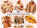 85 PNG Watercolor Fall Fashion Bundle Clipart, Cozy Autumn Sweaters Illustrations Clip art, Fall Clothes png, Autumn Wardrobe Sublimation