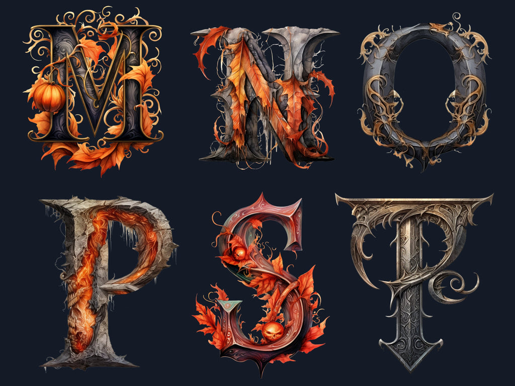 26 PNG Watercolor Halloween Alphabet Clipart, Gothic Letters Illustration Clip art, Dark Fantasy Alphabet png, Creepy Typography Sublimation