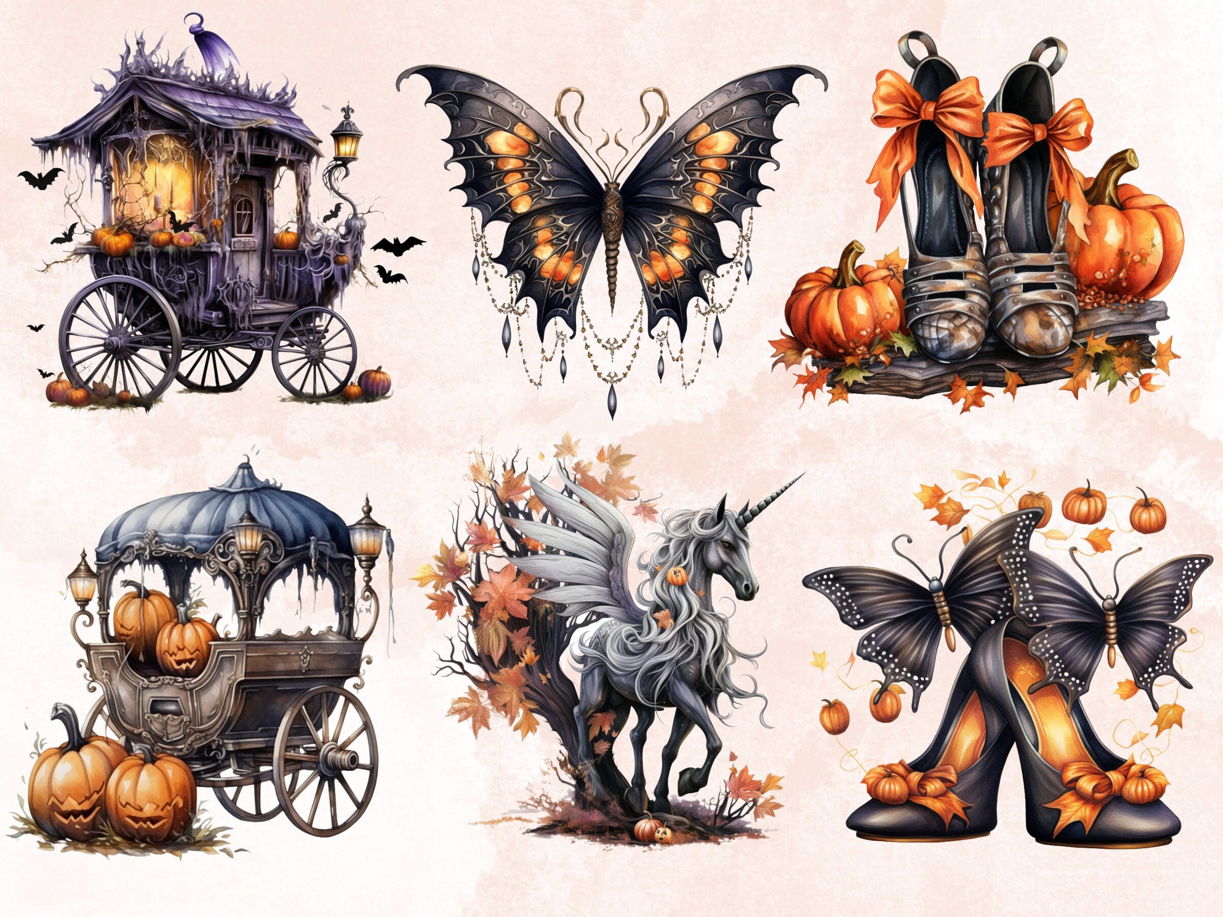 33 PNG Watercolour Halloween Fairy Clipart, Pumpkin Forest Fairy Illustrations Clip art, Dark Fantasy png, Fairytale Halloween Sublimation
