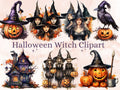 45 PNG Watercolour Halloween Witch Clipart, Pumpkin Witch Sisters Illustrations Clip art, Hocu Pocu png, Halloween Three Witches Sublimation