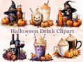50 PNG Watercolour Halloween Drink Clipart, Pumpkin Spice Latte Illustrations Clip art, Halloween Coffee png, Trick or Treat Sublimation