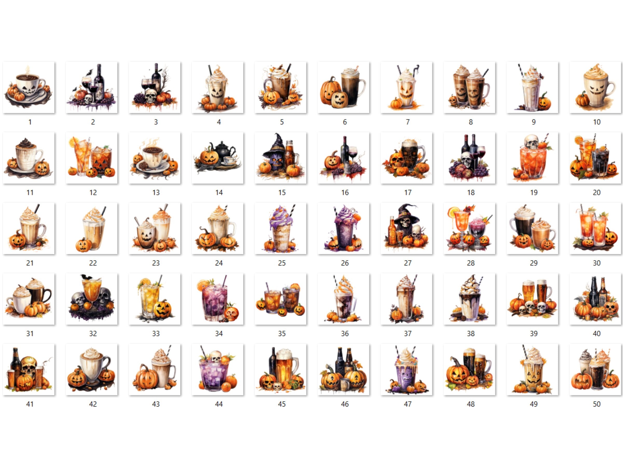 50 PNG Watercolour Halloween Drink Clipart, Pumpkin Spice Latte Illustrations Clip art, Halloween Coffee png, Trick or Treat Sublimation