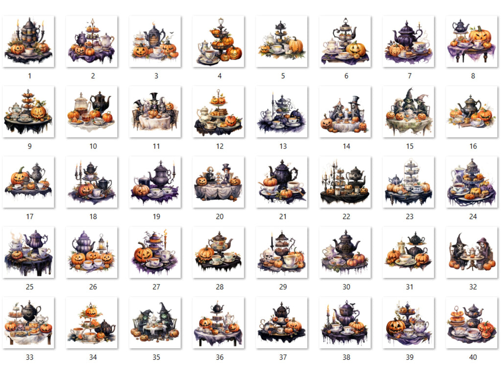 40 PNG Watercolour Halloween Tea Party Clipart, Pumpkin Tea Time Illustrations Clip art, Halloween Decor png, Trick or Treat Sublimation