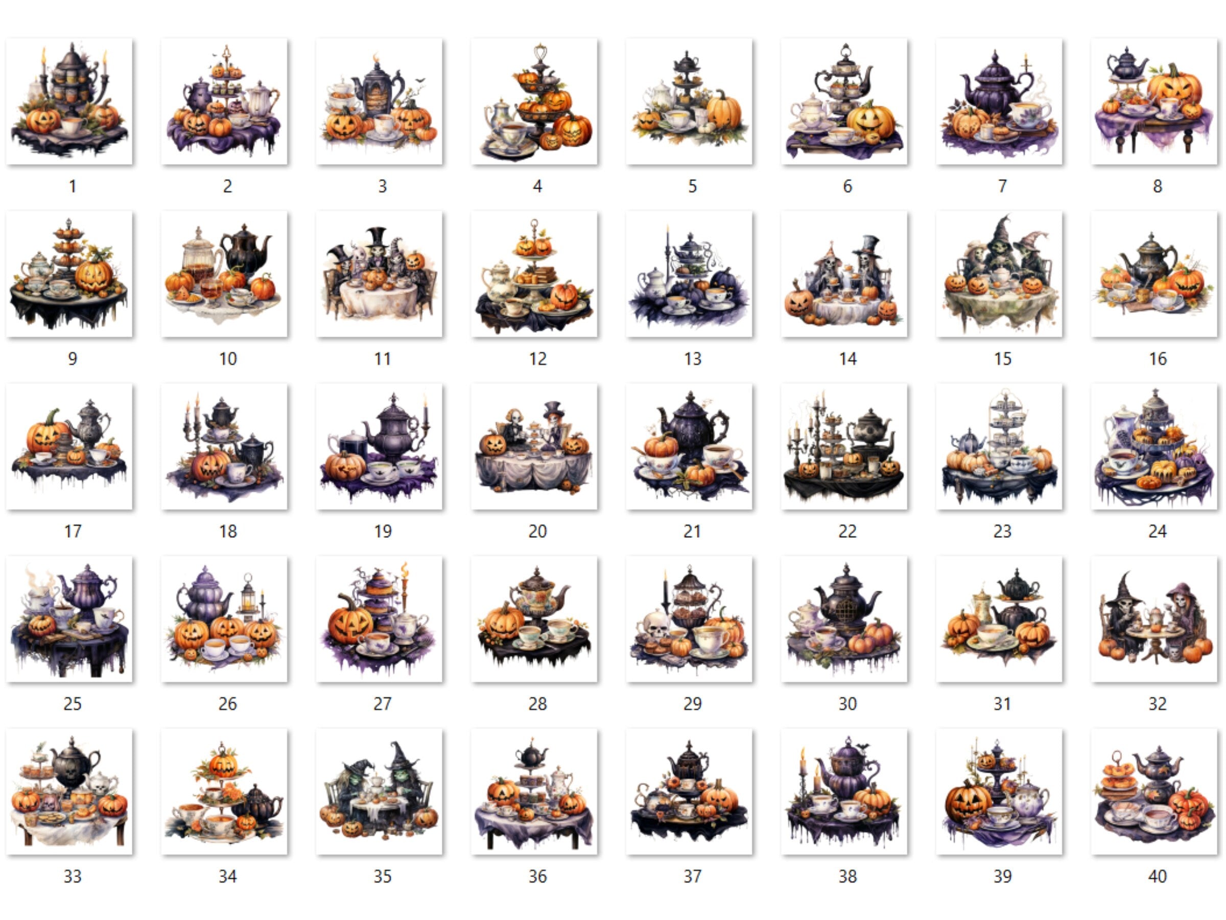 40 PNG Watercolour Halloween Tea Party Clipart, Pumpkin Tea Time Illustrations Clip art, Halloween Decor png, Trick or Treat Sublimation
