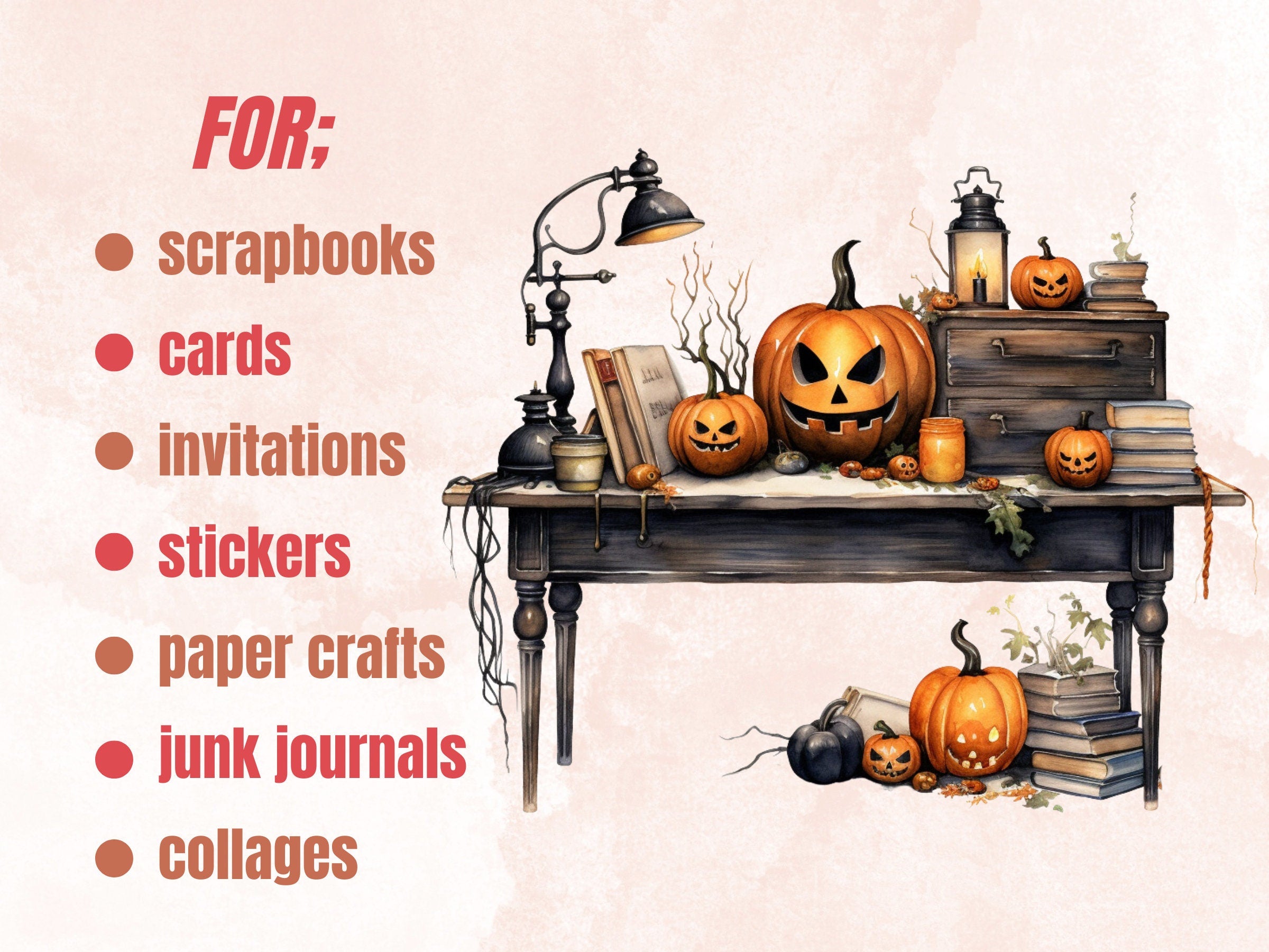 35 PNG Watercolor Halloween Decor Clipart, Cozy Halloween Interior Illustrations Clip art, Fall Witchcraft png, Autumn Pumpkin Sublimation