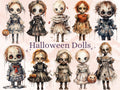 40 PNG Watercolor Halloween Spooky Dolls Clipart, Horror Halloween Illustrations Clip art, Cute Creepy Doll png, Gothic Scary Sublimation