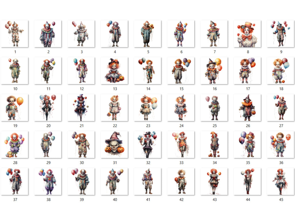 45 PNG Watercolor Halloween Clown Clipart, Horror Halloween Circus Illustrations Clip art, Cute Creepy Clowns png, Gothic Scary Sublimation
