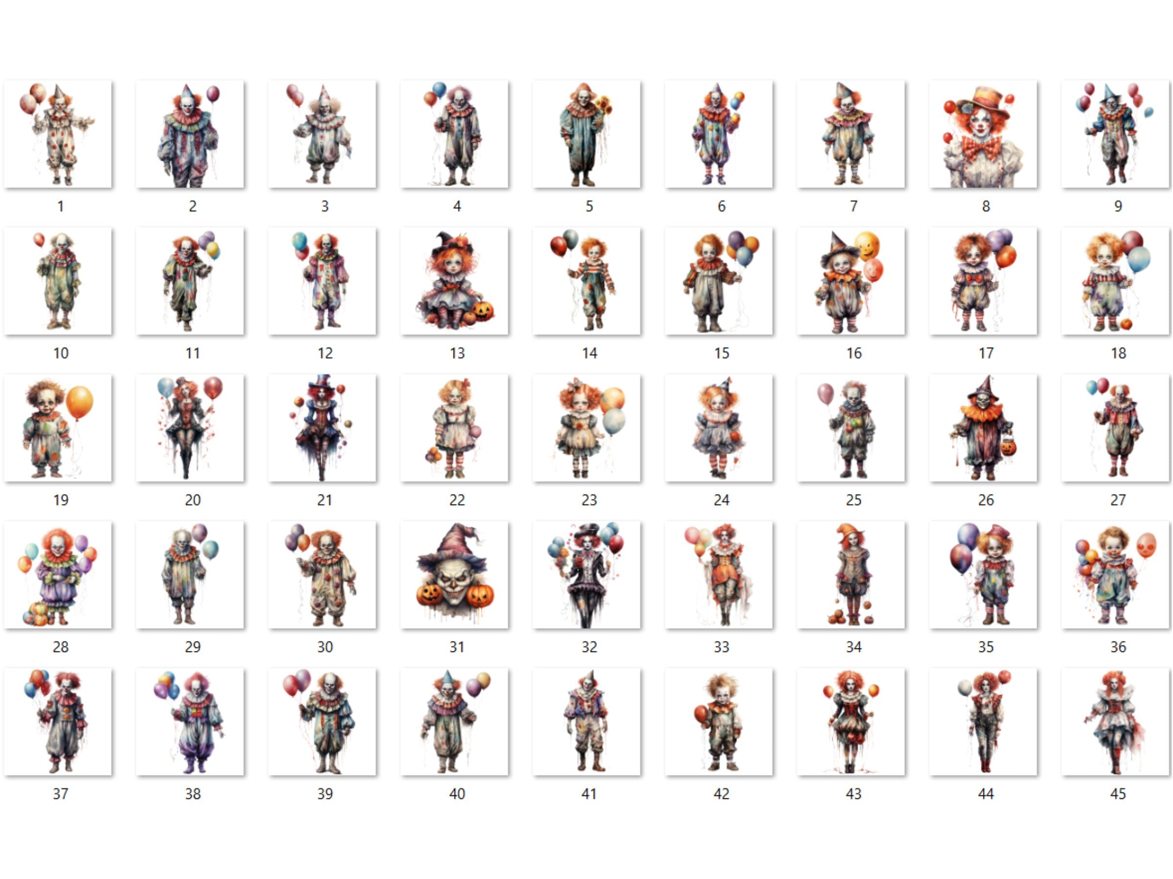 45 PNG Watercolor Halloween Clown Clipart, Horror Halloween Circus Illustrations Clip art, Cute Creepy Clowns png, Gothic Scary Sublimation