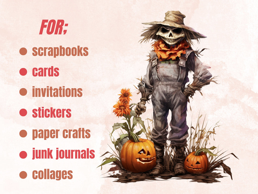 38 PNG Watercolor Halloween Garden Clipart, Halloween Tree Illustrations Clip art, Creepy Scarecrow png, Pumpkin Secret Garden Sublimation