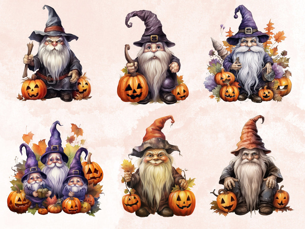 50 PNG Watercolor Halloween Gnomes Clipart, Cute Halloween Illustrations Clip art, Fall Garden Gnome png, Pumpkin Gnome Girl Sublimation