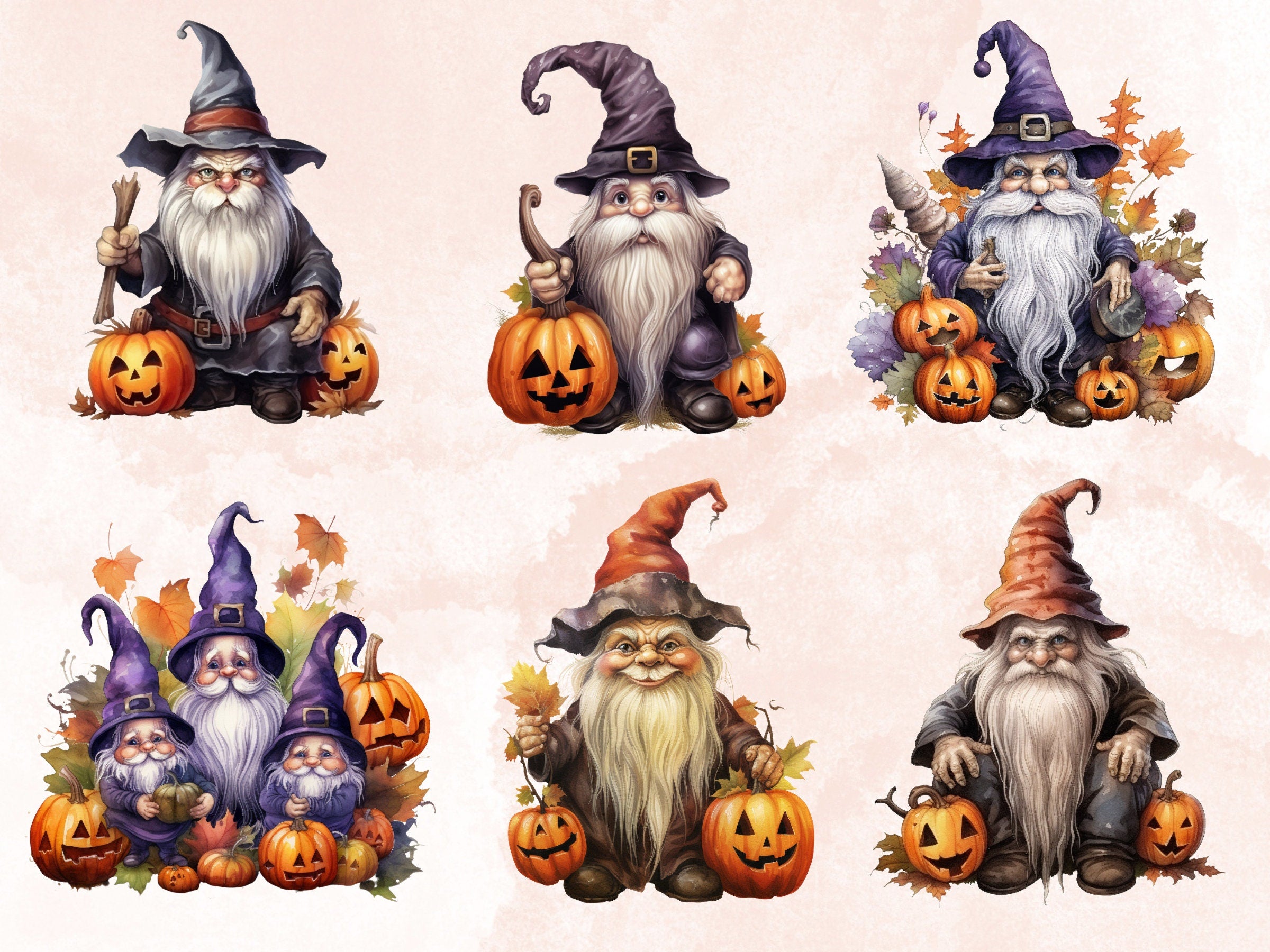50 PNG Watercolor Halloween Gnomes Clipart, Cute Halloween Illustrations Clip art, Fall Garden Gnome png, Pumpkin Gnome Girl Sublimation