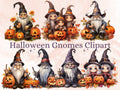 50 PNG Watercolor Halloween Gnomes Clipart, Cute Halloween Illustrations Clip art, Fall Garden Gnome png, Pumpkin Gnome Girl Sublimation