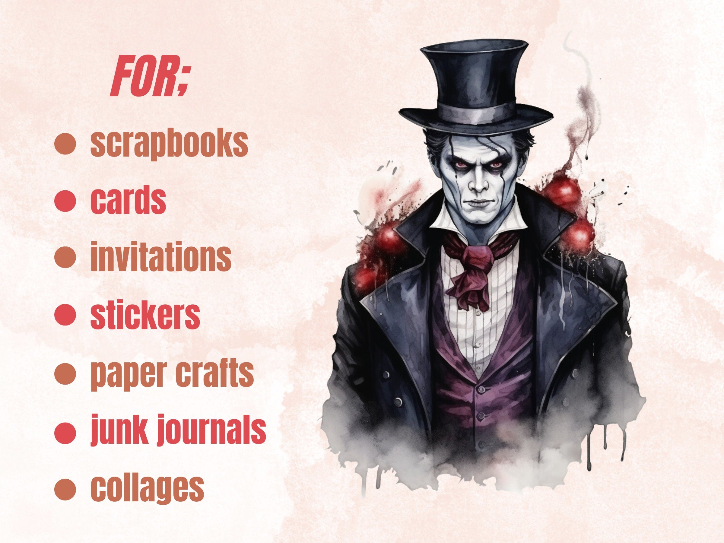 45 PNG Watercolor Halloween Vampires Clipart, Horror Halloween Illustrations Clip art, Spooky Gothic Vampire png, Dark Fantasy Sublimation