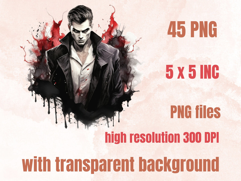45 PNG Watercolor Halloween Vampires Clipart, Horror Halloween Illustrations Clip art, Spooky Gothic Vampire png, Dark Fantasy Sublimation