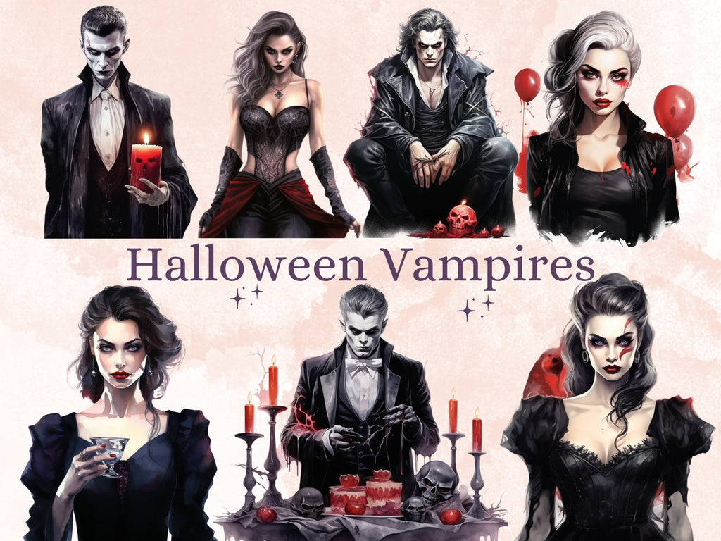 45 PNG Watercolor Halloween Vampires Clipart, Horror Halloween Illustrations Clip art, Spooky Gothic Vampire png, Dark Fantasy Sublimation