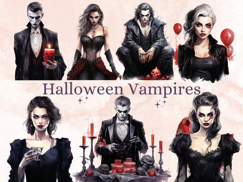 45 PNG Watercolor Halloween Vampires Clipart, Horror Halloween Illustrations Clip art, Spooky Gothic Vampire png, Dark Fantasy Sublimation