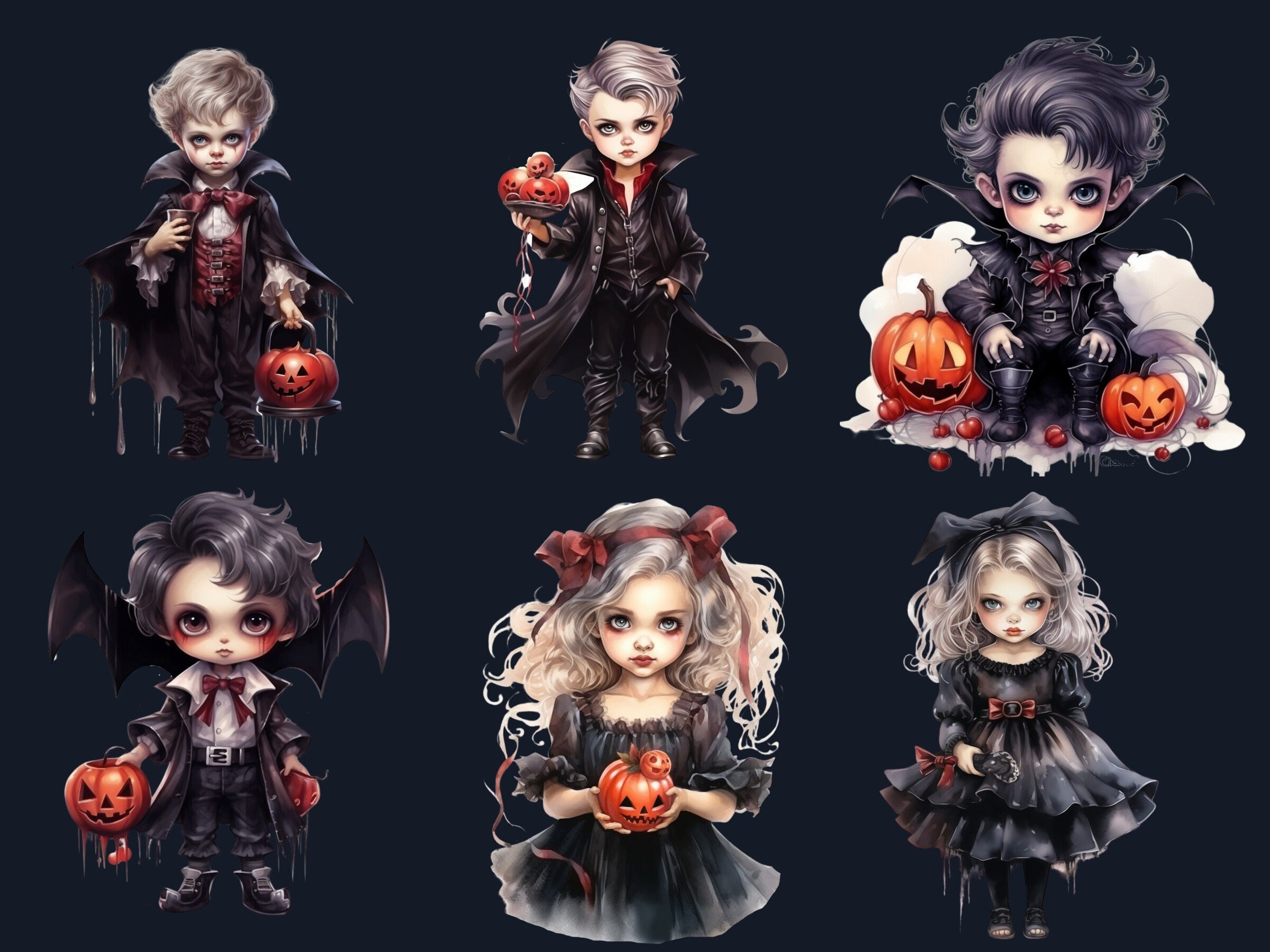 28 PNG Watercolor Little Vampires Clipart, Cute Creepy Halloween Illustrations Clip art, Gothic Baby Vampire png, Dark Fantasy Sublimation