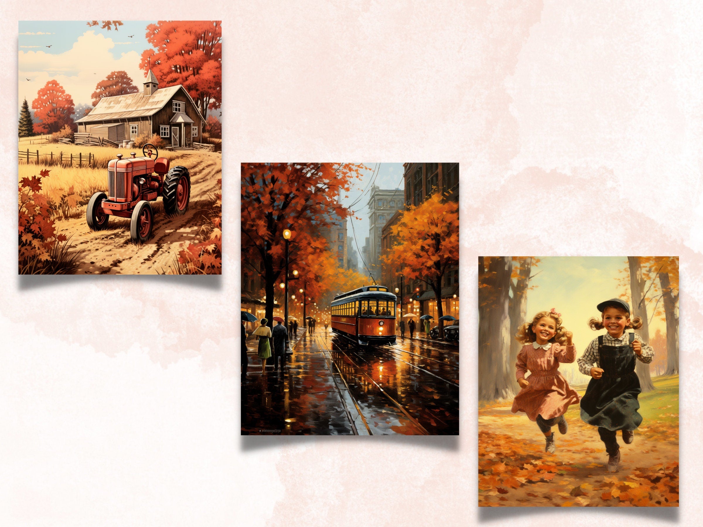 Printable Vintage Fall Scenes Digital Paper, Retro Autumn Background, Fall Landscape Pages, Download Junk Journal, Scrapbooking, Card Making
