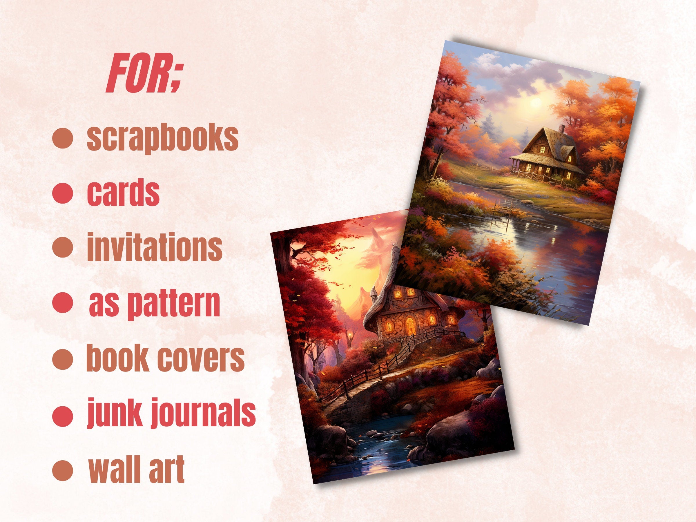Printable Enchanted Fall Scenes Digital Paper, Cozy Autumn Background, Fantasy Fall Pages, Download Junk Journal, Scrapbooking, Card Making