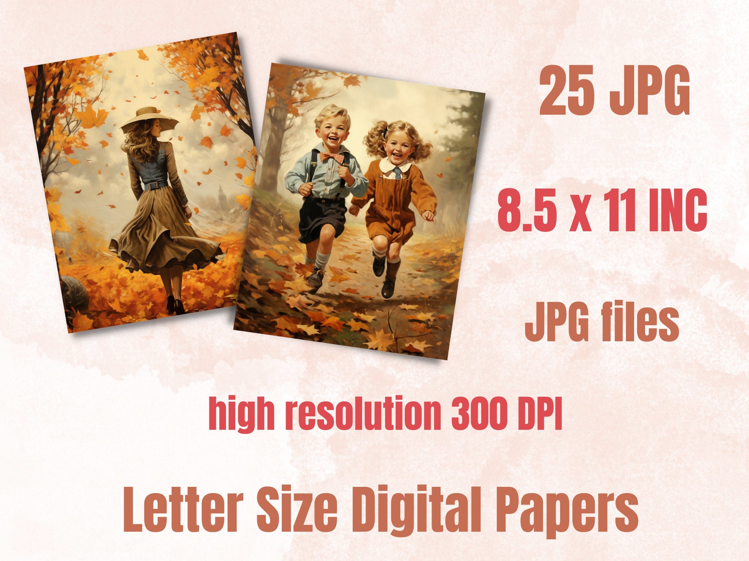 Printable Vintage Fall Scenes Digital Paper, Retro Autumn Background, Fall Landscape Pages, Download Junk Journal, Scrapbooking, Card Making
