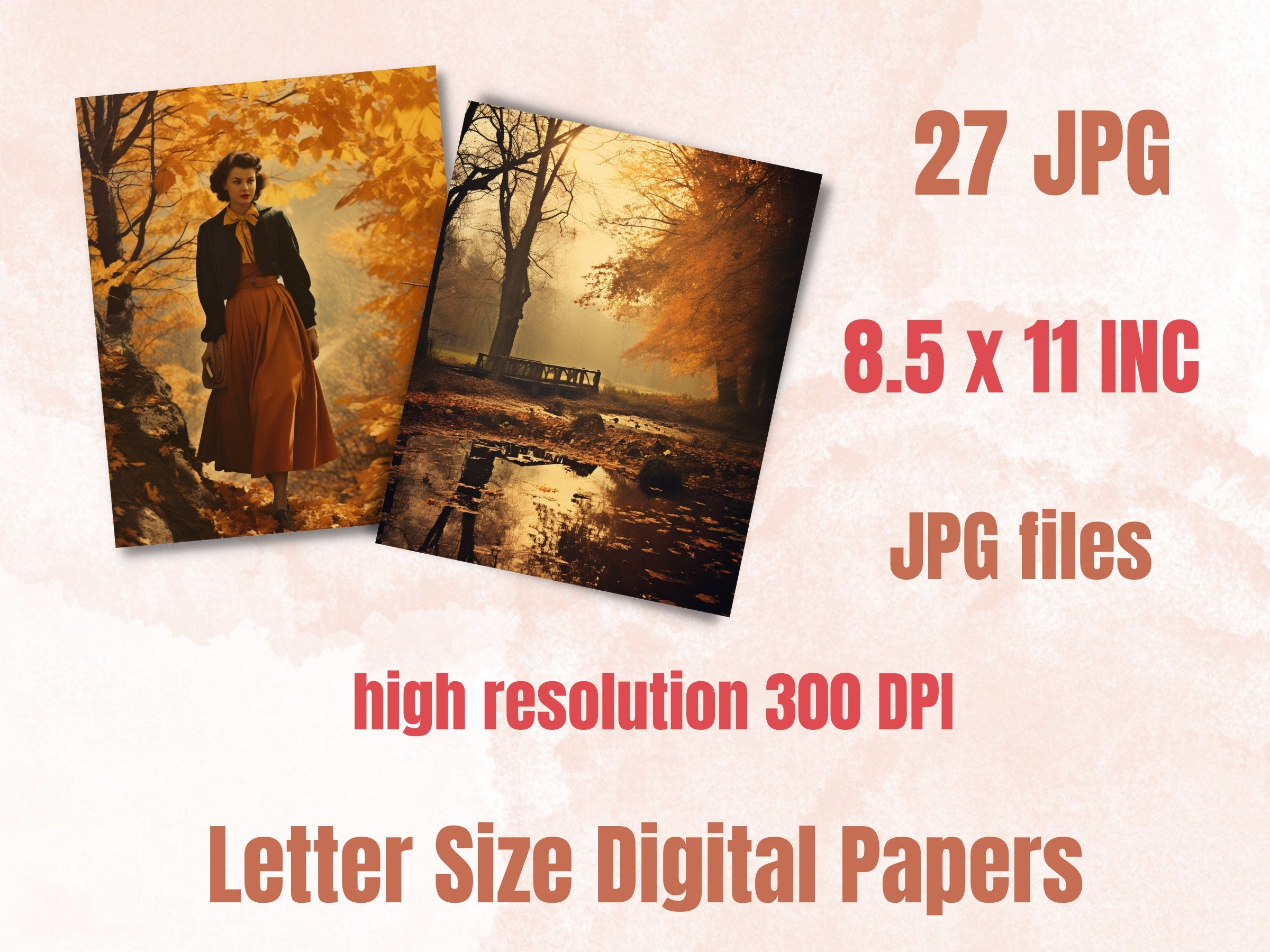 Printable Vintage Fall Photos Digital Paper, Retro Autumn Old Pictures, Fall Scenes Pages, Download Junk Journal, Scrapbooking, Card Making