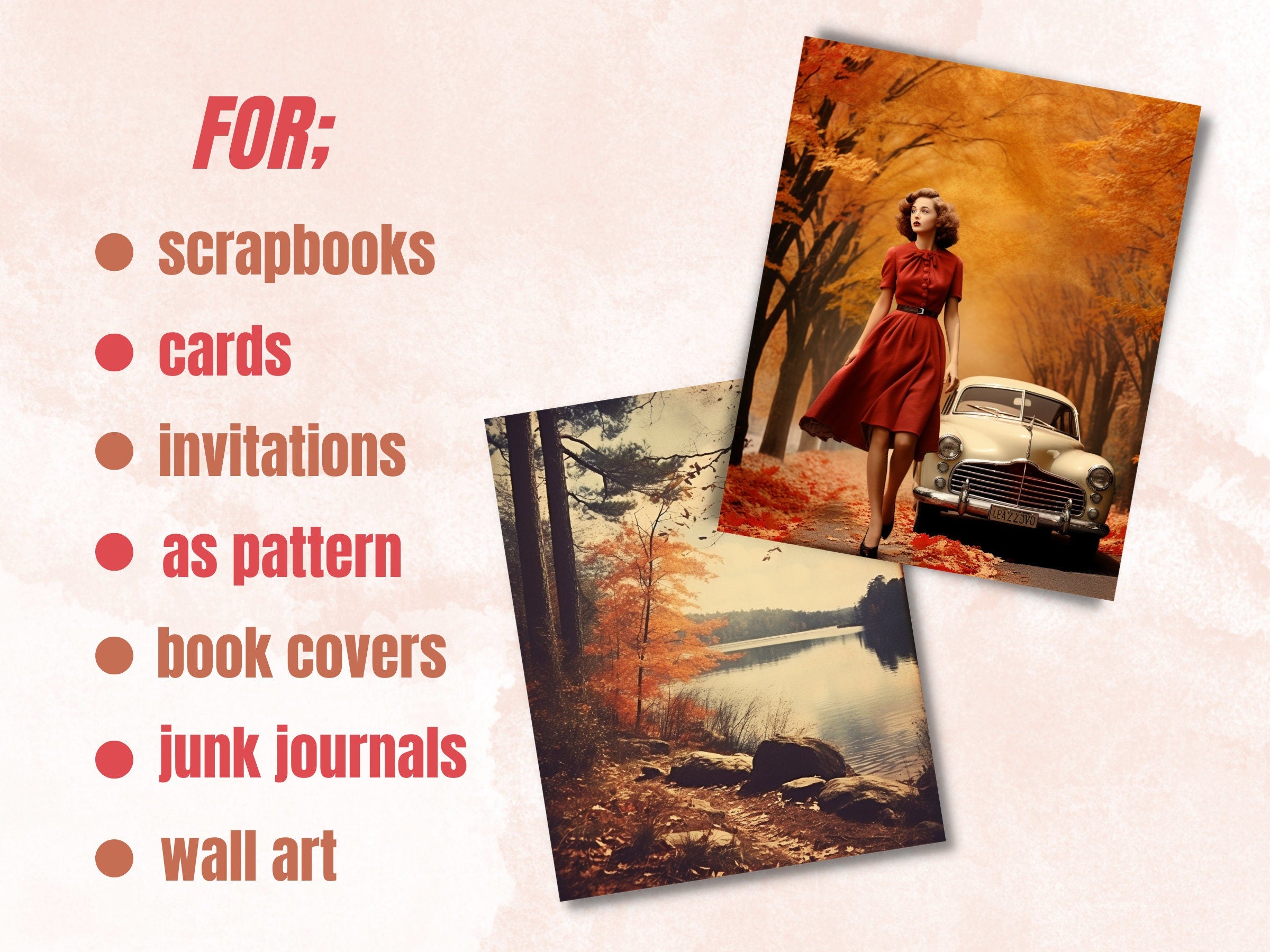 Printable Vintage Fall Photos Digital Paper, Retro Autumn Old Pictures, Fall Scenes Pages, Download Junk Journal, Scrapbooking, Card Making