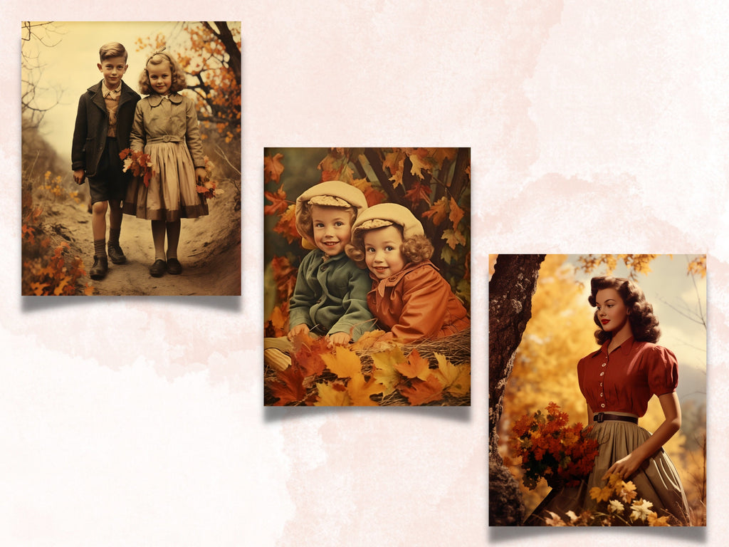 Printable Vintage Fall Photos Digital Paper, Retro Autumn Old Pictures, Fall Scenes Pages, Download Junk Journal, Scrapbooking, Card Making