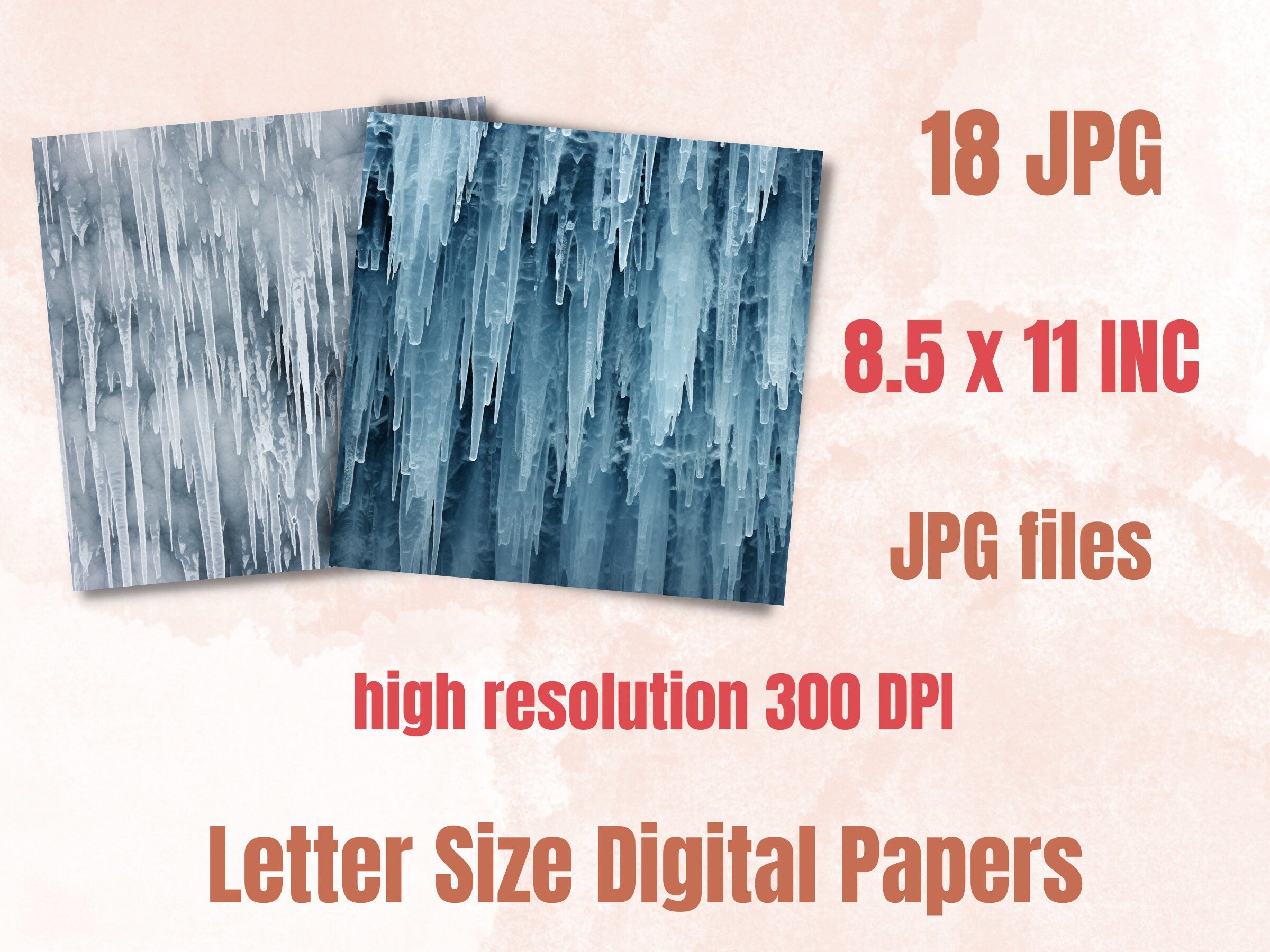 Printable Frozen Winter Digital Paper, Freezing Snowfall Ephemera, Snowflakes and Icicles Pages, Junk Journal, Scrapbooking, Card Making