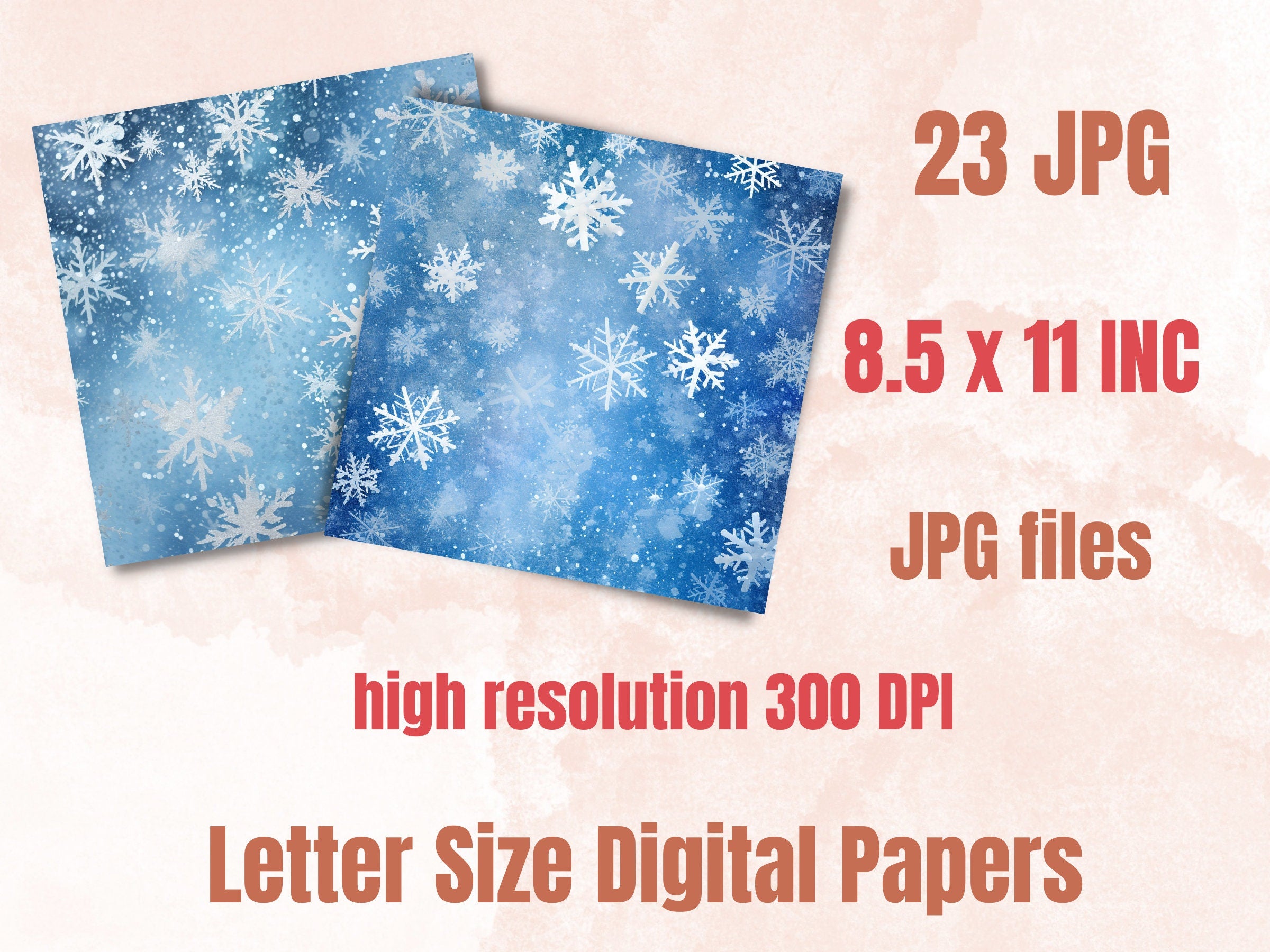 Printable Winter Snowflakes Digital Paper, Freezing Snowfall Ephemera, Snowflakes Pattern Pages, Junk Journal, Scrapbooking, Card Making