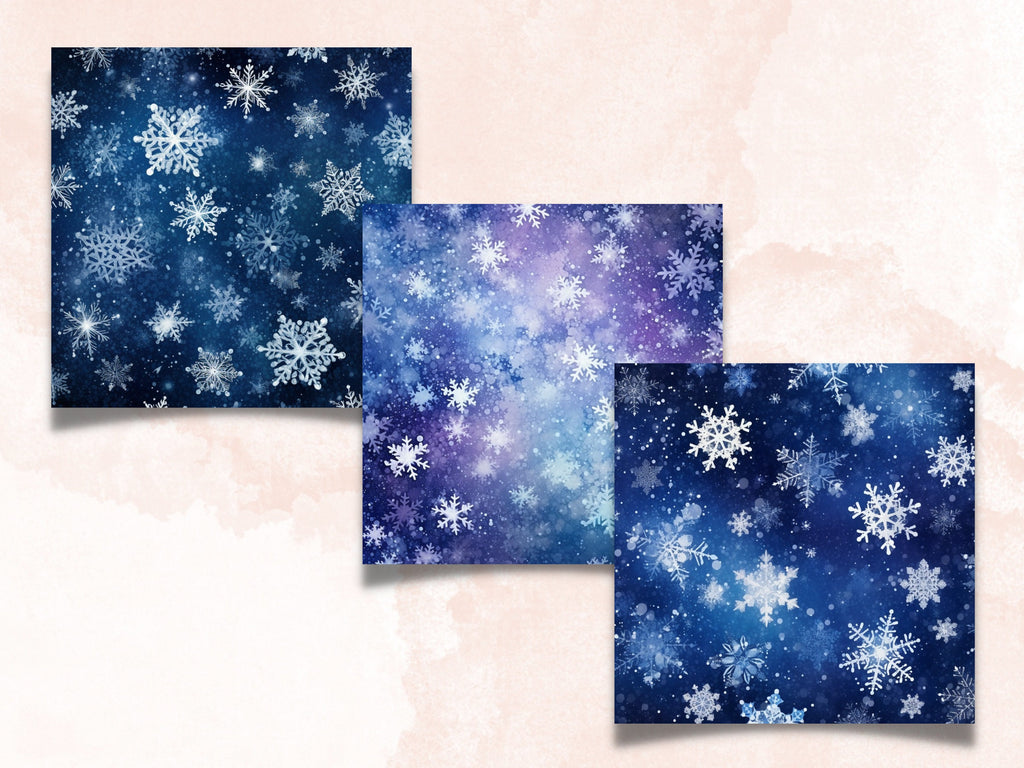 Printable Winter Snowflakes Digital Paper, Freezing Snowfall Ephemera, Snowflakes Pattern Pages, Junk Journal, Scrapbooking, Card Making