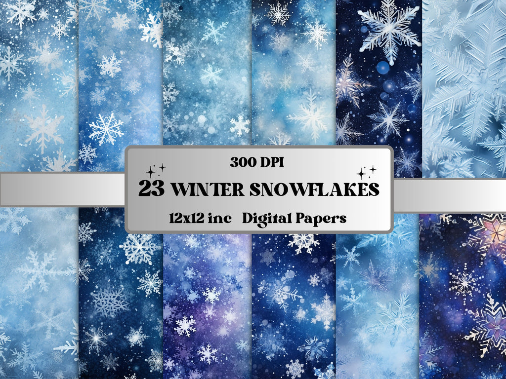 Printable Winter Snowflakes Digital Paper, Freezing Snowfall Ephemera, Snowflakes Pattern Pages, Junk Journal, Scrapbooking, Card Making