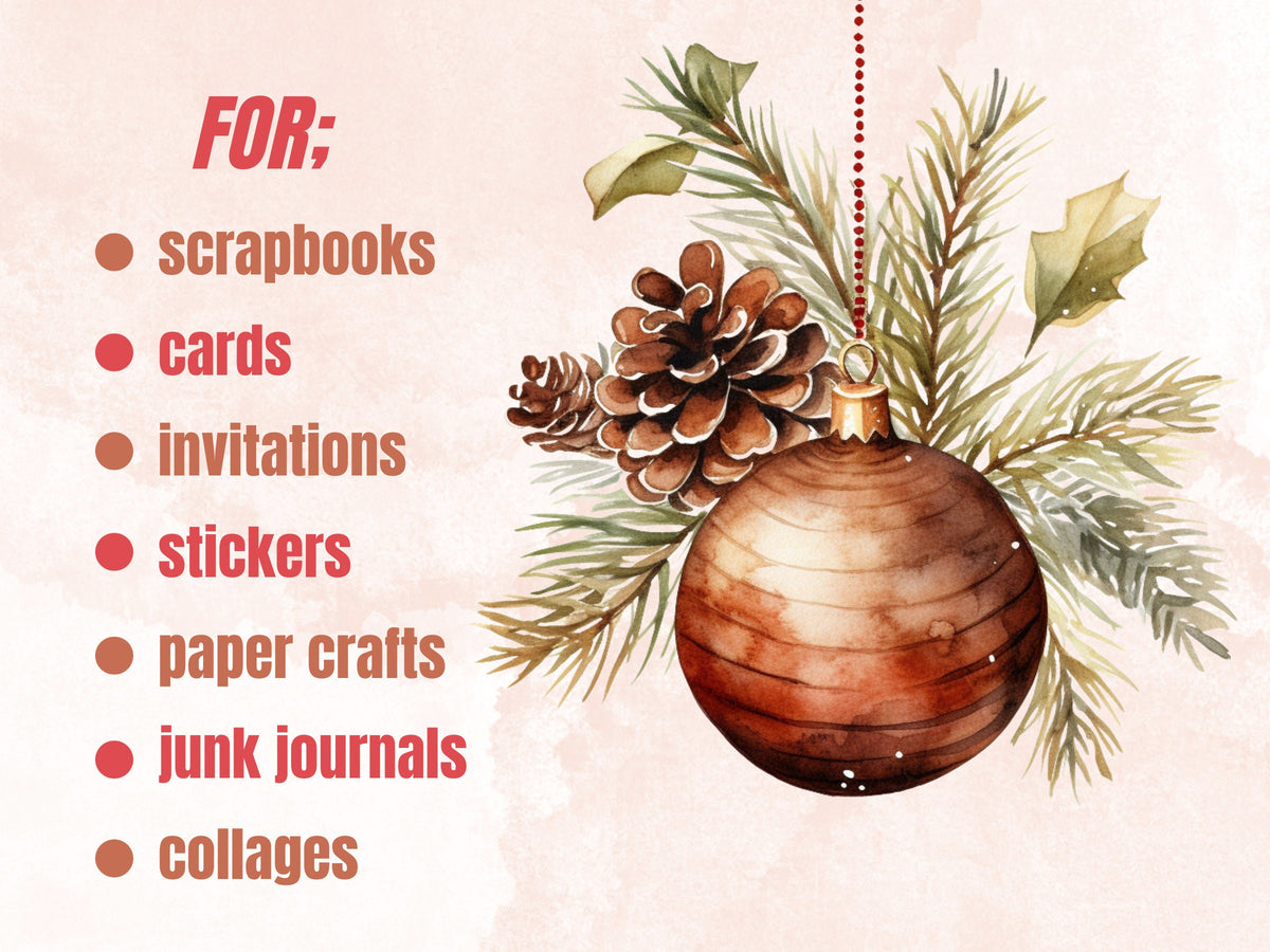 45 PNG Watercolour Cozy Christmas Bundle Clipart, Rustic Boho Christmas Illustrations Clip art, Winter Holiday png, Xmas Noel Ornaments