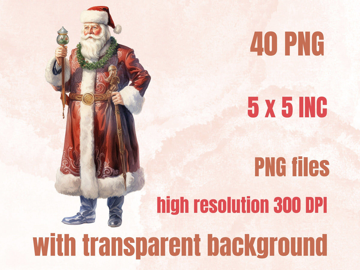 40 PNG Watercolour Victorian Christmas Bundle Clipart, Vintage Retro Christmas Illustration Clip art, Winter Holiday png, Xmas Noel Ornament