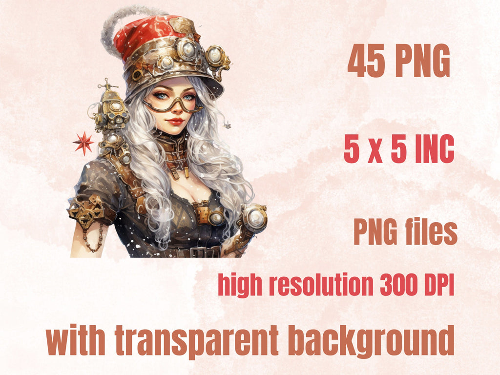 45 PNG Watercolour Steampunk Christmas Bundle Clipart, Clockwork Christmas Illustration Clip art, Winter Holiday png, Xmas Noel Ornaments