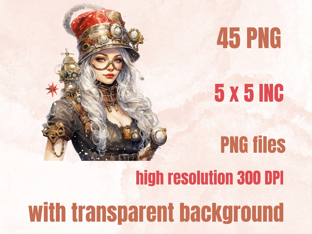 45 PNG Watercolour Steampunk Christmas Bundle Clipart, Clockwork Christmas Illustration Clip art, Winter Holiday png, Xmas Noel Ornaments