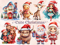 40 PNG Watercolour Cute Christmas Bundle Clipart, Kawaii Christmas Animals Illustrations Clip art, Winter Holiday png, Xmas Noel Ornaments