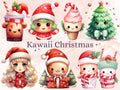 45 PNG Watercolour Kawaii Christmas Bundle Clipart, Cute Christmas Animals Illustrations Clip art, Winter Holiday png, Xmas Noel Ornaments